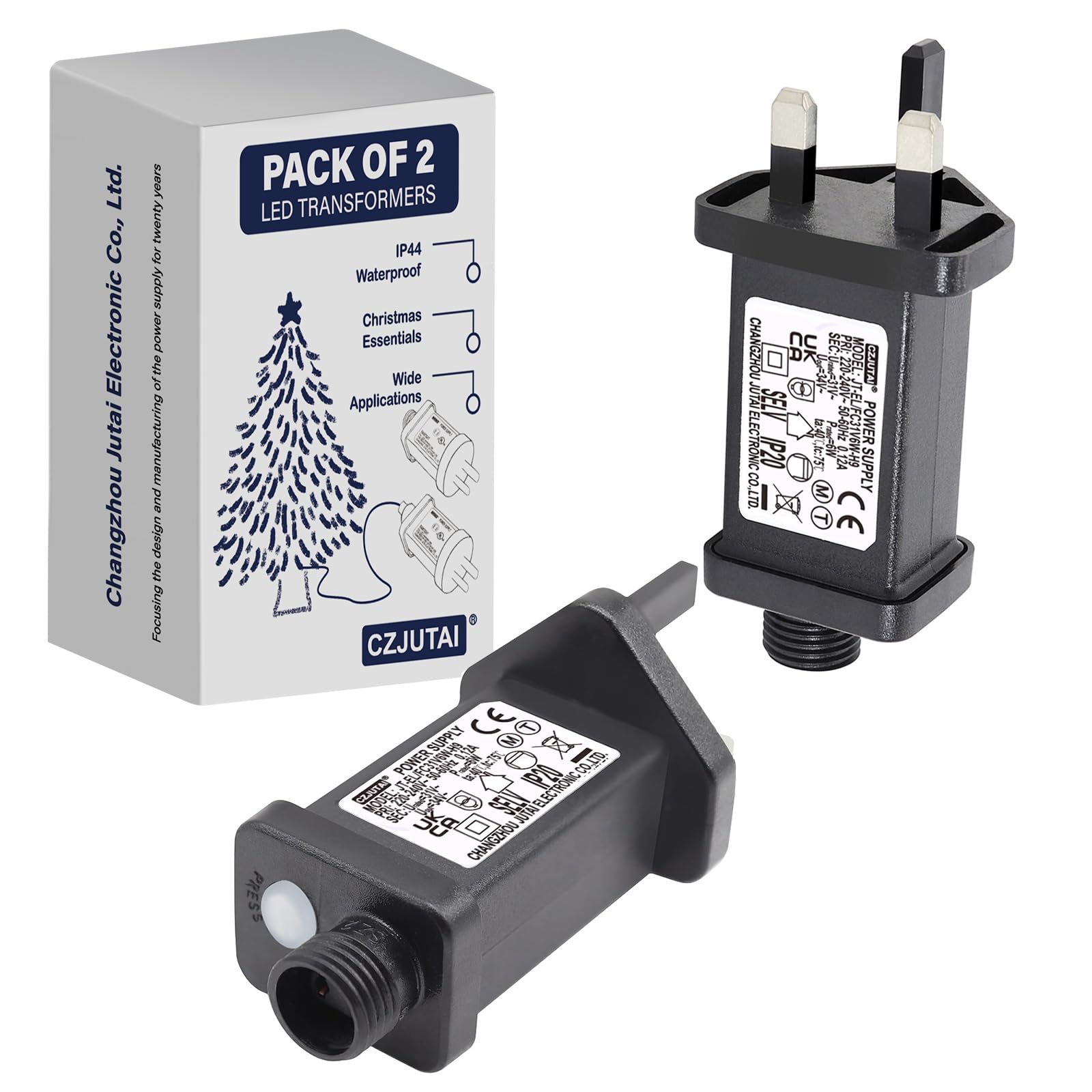 CubePlug Pack of 2 31V 3.6W Transformer for CZJUTAI JT-EL/FC31V3.6W with 8 Modes, Memory & 6 Hour Timer, for Christmas Tree Lights with multifunction botton (3.6W [2 Pcs]) — image 1