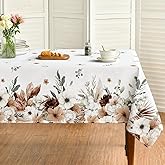 Horaldaily Spring Tablecloth 60×84 Inch Rectangular, Boho Naturalistic Style Brown Flower Washable Seasonal Table Cover for Party Picnic Dinner Decor