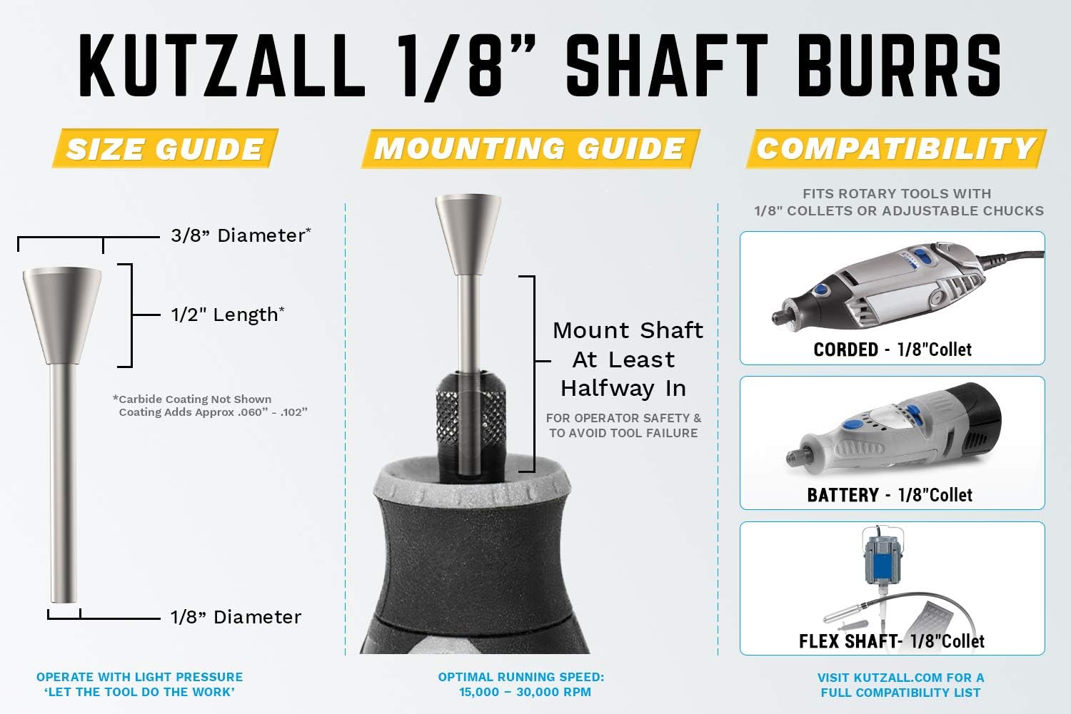 Kutzall Original Dove Tail Rotary Burr, 1⁄8" Shaft, Fine, Woodworking Attachment for Dremel Foredom, DeWalt - Image 4