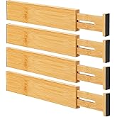 Bamboo Drawer Dividers, Adjustable Drawer Organizers, Fits 12.6&ndash;16" Drawers | 2.5" High, 4 Pack Expandable Drawer Separators for Kitchen, Nursery, Dressers &amp; Office Storage, Natural