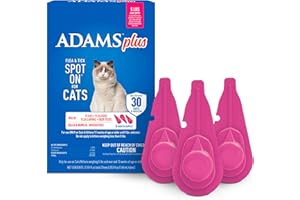 ADAMS Plus Flea and Tick Prevention Spot On for Cats, 5 lbs and Over, Kills Fleas, Flea Eggs, Flea Larvae and Deer Ticks, Kills and Repels Mosquitoes for 30 Days, 3-Month Supply, 3 Pack