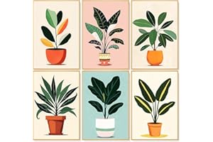 6 Pack Paint by Numbers Adult Kit, Plants Adult Paint by Number Kits on Canvas Without Frame, Potted Green Plants Oil Paintin