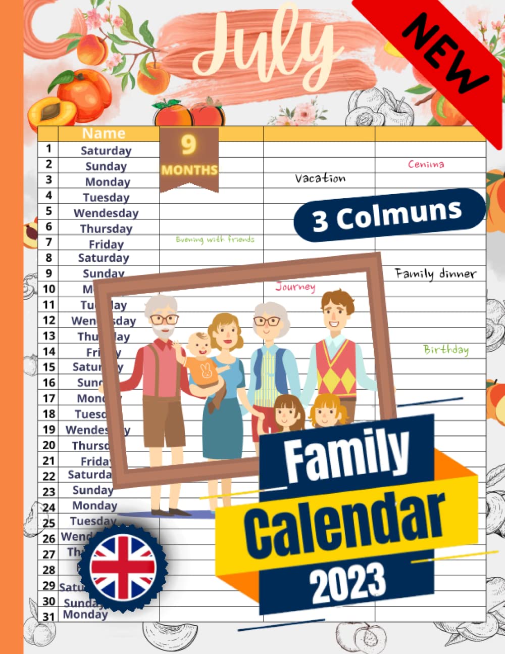 Family Calendar 3 columns 9-Month April to December 2023: A Classic and Wonderful design To Best House Deluxe (8.5x11).