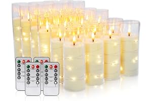 Aamdkcyu 24-Pack Ivory Flameless LED Candles with Remote - Realistic Flickering Pillar Candles, Battery Operated with Timer &