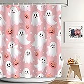 APROPHIC Halloween Shower Curtain for Bathroom, Pink Cute Abstract Spooky Pumpkin Shower Curtain for Bathroom Halloween Festival Decorations Home Bath Bathtub Waterproof Fabric with 12 Hooks 72x72 in