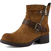 Dunes Max Motorcycle Womens Ankle Boots – Comfortable Booties for Women with Zipper & Buckle, Combat Boots Style, Memory Foam, Wide Width Options