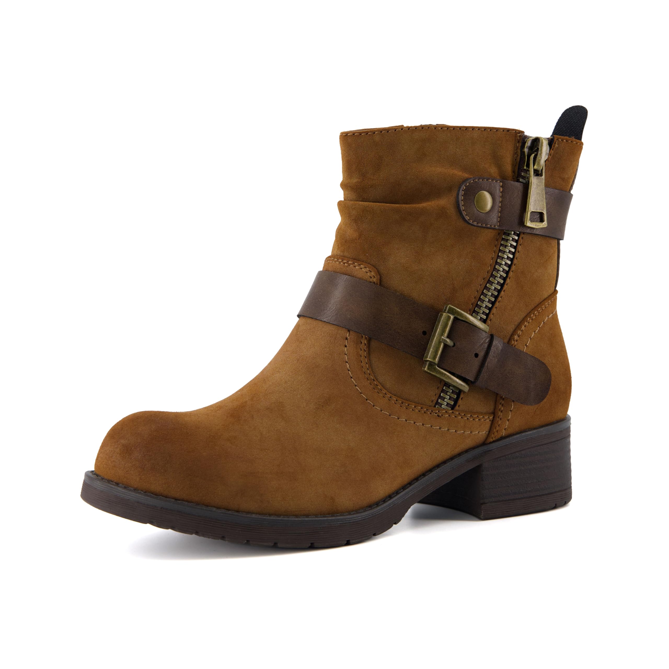 Photo 1 of Dunes Max Motorcycle Womens Ankle Boots – Comfortable Booties for Women with Zipper & Buckle, Combat Boots Style, Memory Foam, Wide Width Options TAN 10