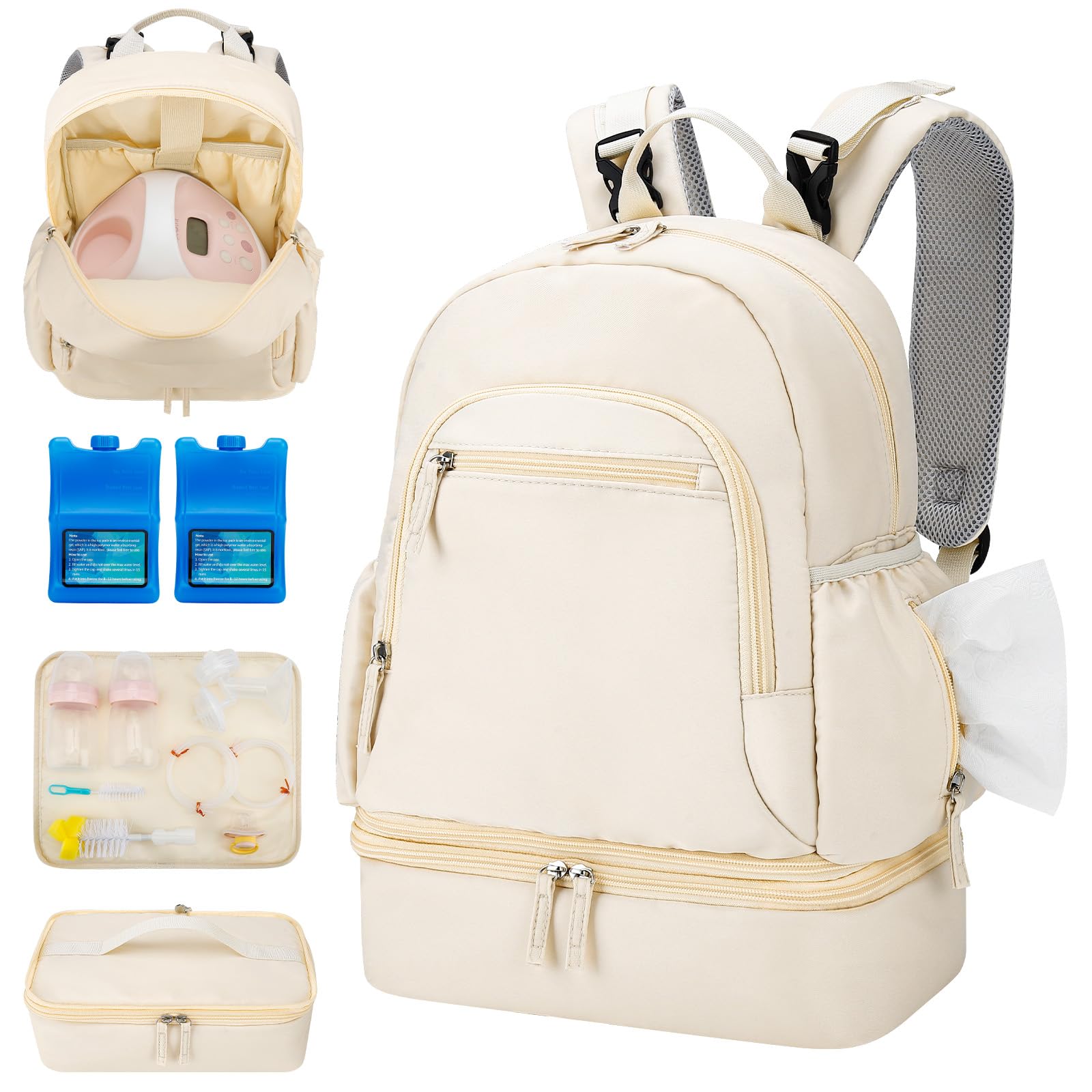 Photo 1 of GDNasist Breast Pump Backpack Fit for Spectra S1 and S2 with Removable Cooler Compartment, Pumping Bag for Pump Accessories, Breast Pump Bag for Work, Travel and Family Use Beige