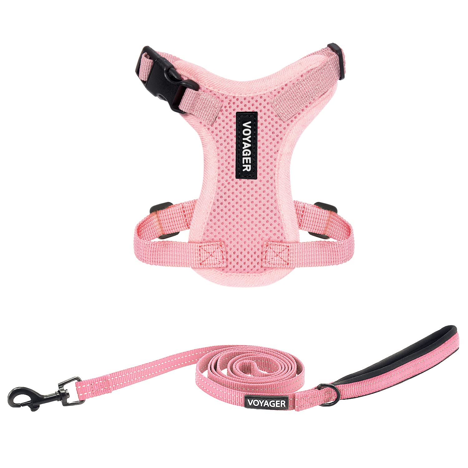 Voyager Step-in Lock Dog Harness w Reflective Dog Leash Combo Set with Neoprene Handle 5ft - Supports Small, Medium and Large Breed Puppies/Cats by Best Pet Supplies - Pink, XXS