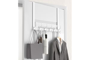 KitchLife Long Over The Door Hooks Hanger with 15.75" Extended Arms, Fits 1 3/8" Doors, F40U, 6 Double-Hanger Design Thickened Heavy Duty Bathroom Towel Rack Organization, Glossy White, 1 Pack