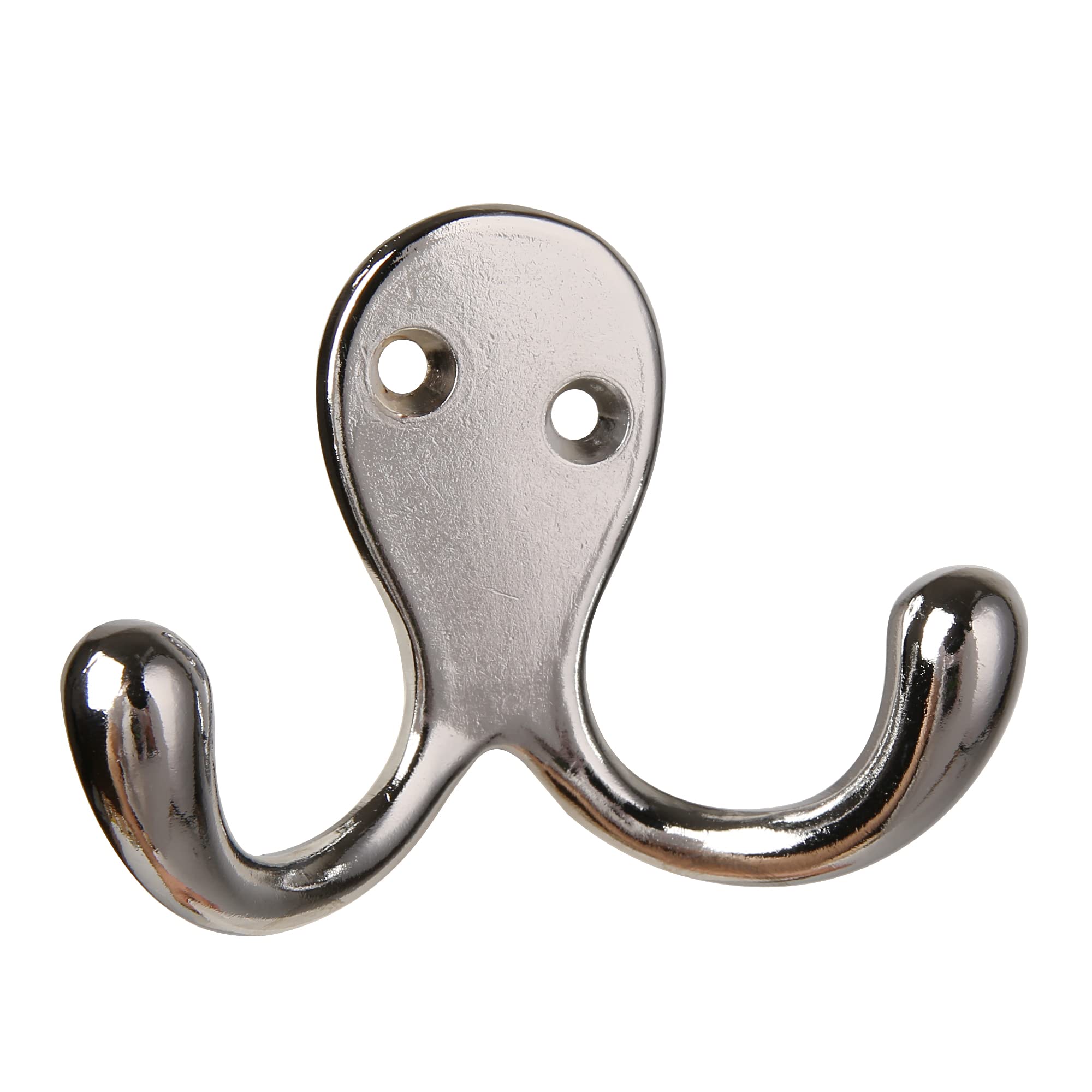 HASWARE 6 PCS Double Prong Robe Hook, Dual Coat Hooks with 12 Pieces Screws Wall Mounted Hooks Robe Hooks Hangers Heavy Duty for Hanging Hat Tie Clothes Coats Towel Keys for Bedroom Bathroom (Chrome)