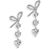 Sonateomber Heart Dangle Drop Stud Earrings for Women, Valentine Cute Sparkly Love Rhinestone Dangling Earing Wedding Prom Hypoallergenic Fashion Jewelry Gift.