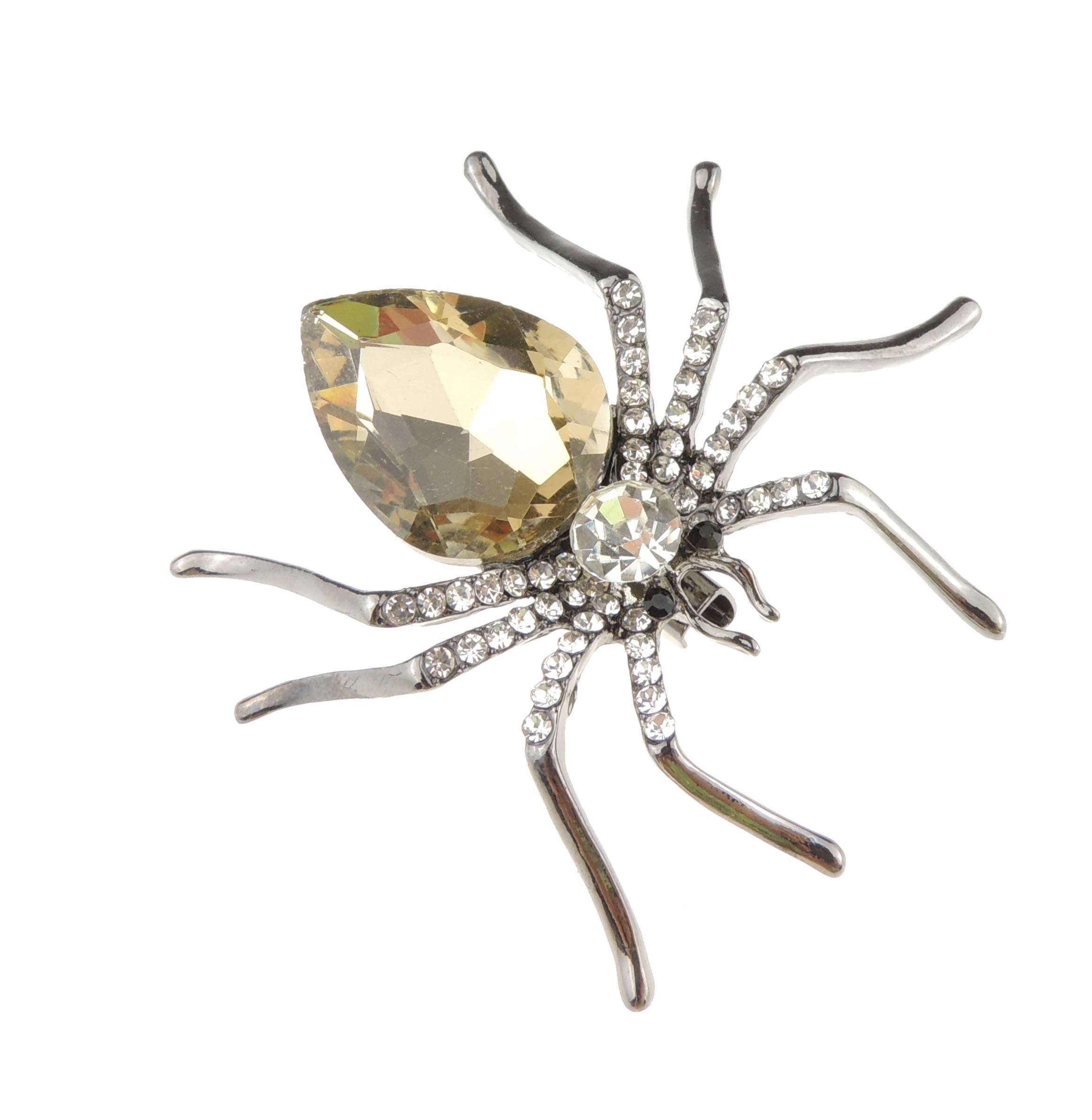 Ladies Large Crystal Diamante Gold Silver Grey Spider Brooch Boxed (Gold Grey Tone)