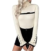 Verdusa Women's Turtleneck Sweater Long Sleeve Ribbed Knit Lightweight Thermal Fitted Knitwear