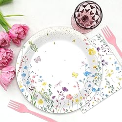 OBUSATT 100 Pcs Wildflower Paper Plates and Napkins