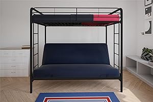 DHP Twin-Over-Futon Convertible Couch and Bed with Metal Frame, Ladder and Guardrails - Black