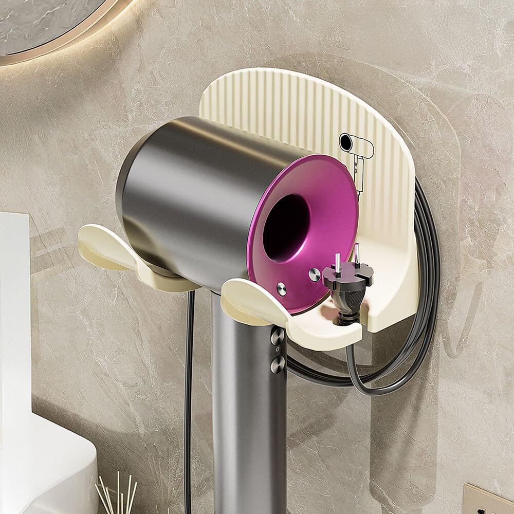 Photo 1 of Hair Dryer Holder Wall Mounted Universal Blow Dryer Holder for Bedroom Bathroom Cabinet Vanity No Damage Stand Hair Tool Organizer Home Essentials Useful Gadgets