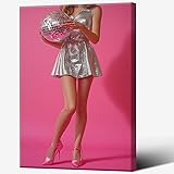 Trendy Disco Ball Canvas Wall Art Funky Pink Preppy