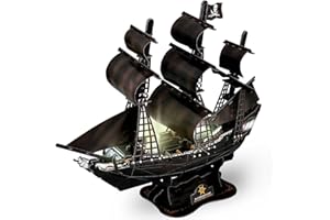 Fanbusa 3D LED Puzzle Ship Model Kits for Adults Kids to Build, Ship Building Kits Desk Decoration Sailboat, Large Model Pirate Ship Kits Watercraft Family Puzzle for Men Women Gifts