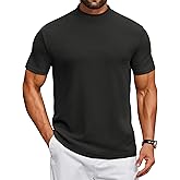 COOFANDY Mens Mock Turtleneck Shirts Short Sleeve Casual Basic T-Shirts Ribbed Solid Pullover Tops