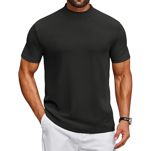 Mock Neck Tops for Men Summer Turtleneck Shirt Solid Color High