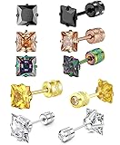 Screw Back Square CZ Stud Earrings Set for