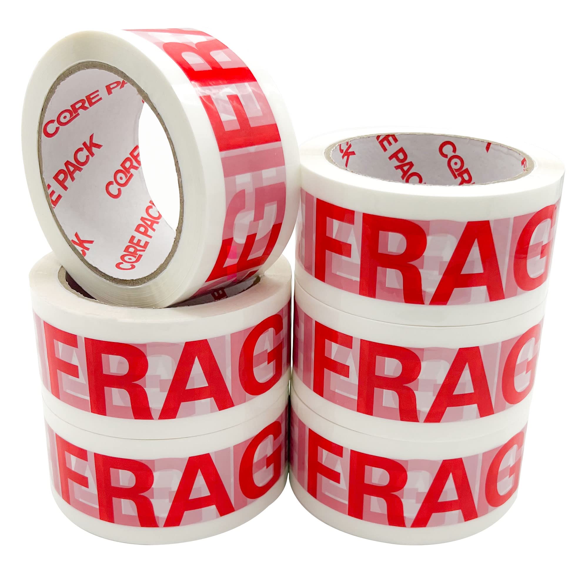 Schott Packaging 6 Rolls of Strong Fragile Packaging Tape - 48mm x 66m Heavy Duty Secure and Sticky Fragile Packing Tape for Parcels and Boxes | Ideal for Moving | Heavy Duty Seal - 6 Pack