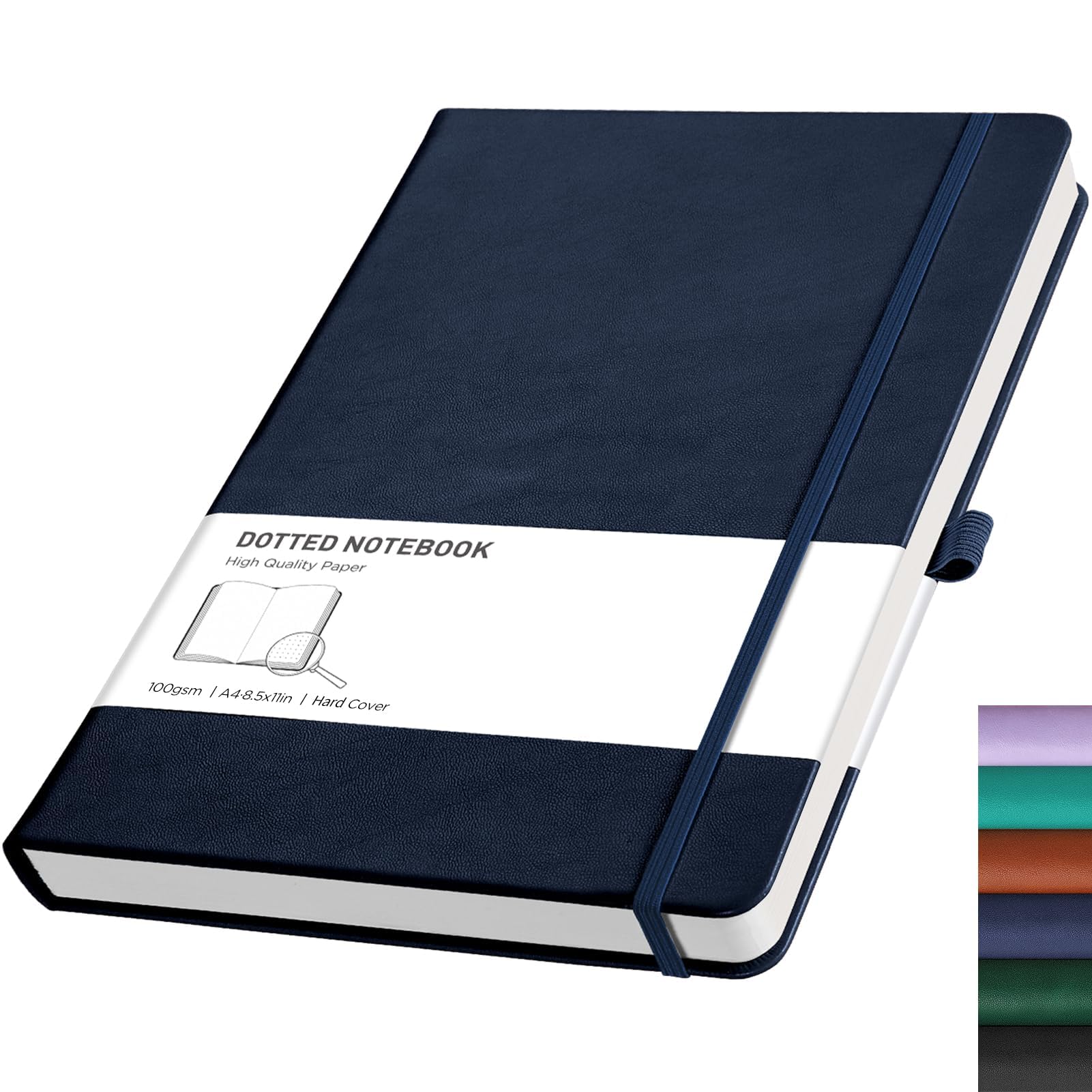 RETTACY Dotted A4 Notebook Journal -192 Pages Note Book for Bullet, Hardcover Leather Notepad with Pen Loop for Women Men Work Office School (21.5 x 27.9cm)-Blue