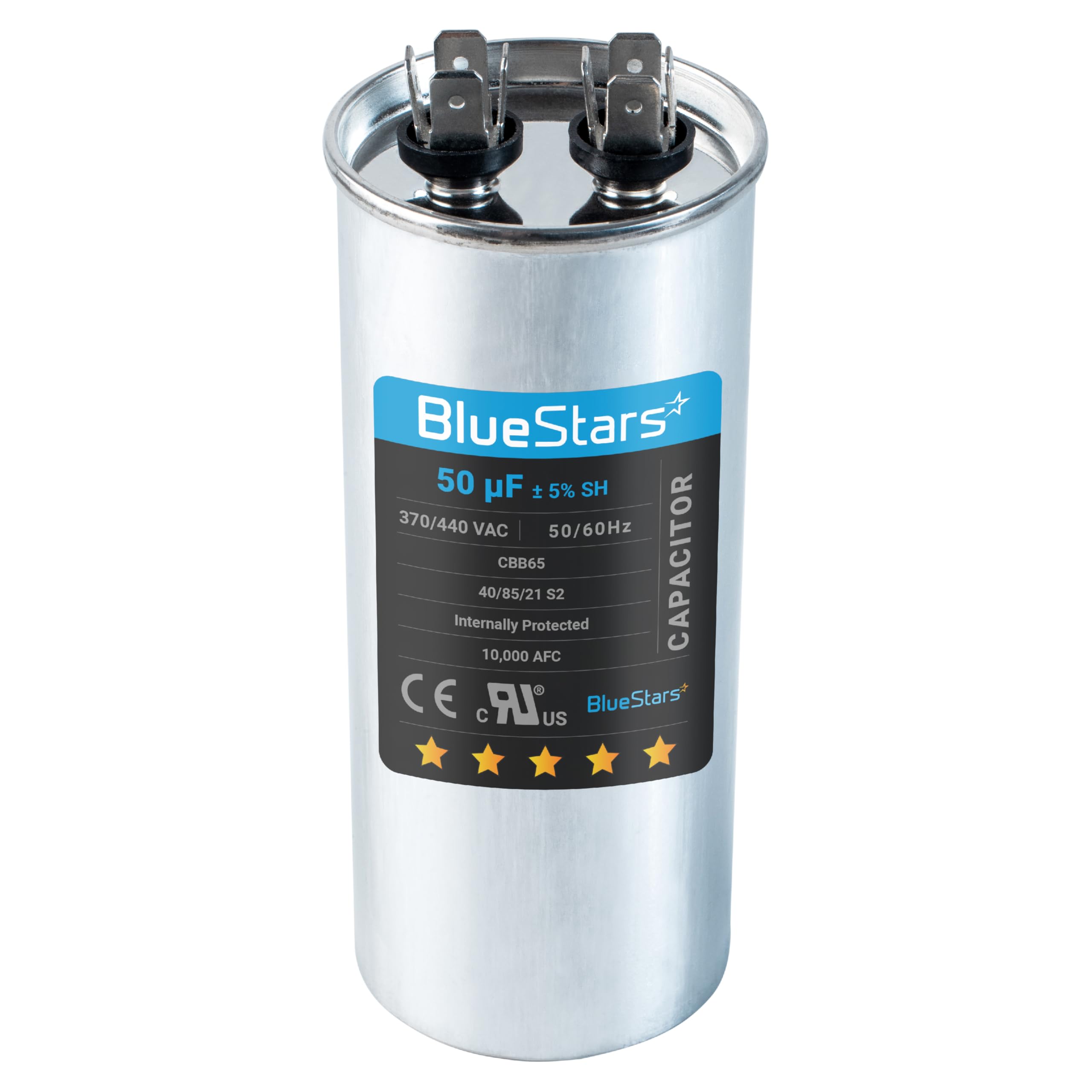 Photo 1 of [UL Certified] BlueStars 50 uF MFD ± 5% 370-440 VAC CBB65 Volt Motor Run Round Capacitor - Compatible for AC Condenser Straight Cool or Heat Pump Conditioner