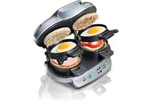 Hamilton Beach Dual Breakfast Sandwich Maker with Timer, Ready in 5 Minutes, Removable Dishwasher Safe PFAS-Free Non-Stick Eg