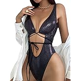 UCadego Women's Metallic Snakeskin One Piece Swimsuits Rave Outfit Bathing Suits