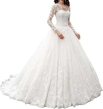 Hotgirls Spitze Appliques Lange Hochzeitskleider Mit Hulsen Schnuren Sich Oben Brautkleid Amazon De Bekleidung