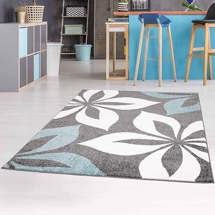 Carpet City Teppich Mit Blumen Moda Modern Flachflor In Blau Grau
