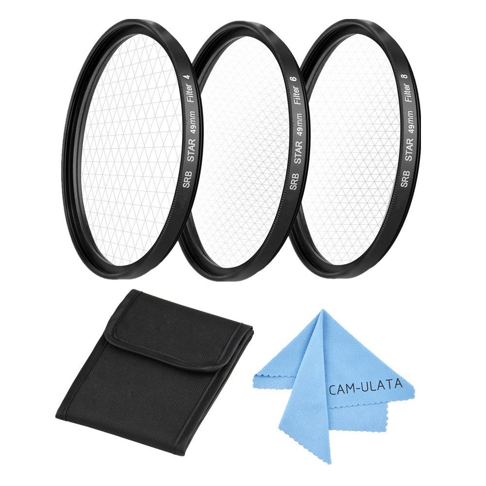 Stern Effektfilter, CAM-ULATA 49mm 4 Punkte 6 Punkte 8 Punkte Stern Filter für Canon Nikon Sony Olympus Pentax Digital SLR Kamera Camcorder DV Objektiv Effekt-Filterset + Nylon Filtertasche + Premium Microfaser Reinigungstuch