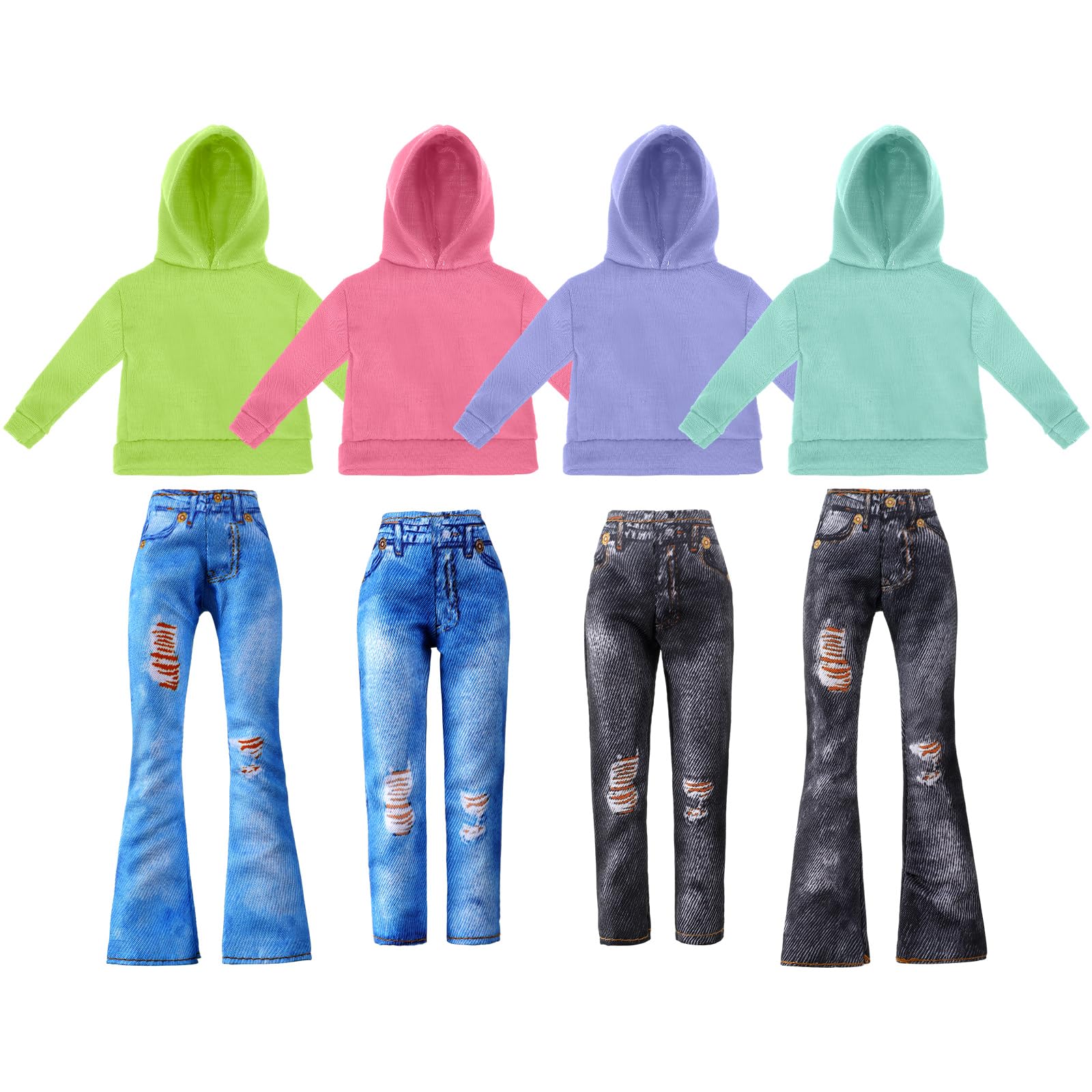 Photo 1 of Bencailor 8 Pieces Doll Clothes Girl Accessories Cotton Sweaters Denim Pant Regular Outfit Clothing(Lemon Green, Blue, Pink, Purple,11.5 Inch Doll)
