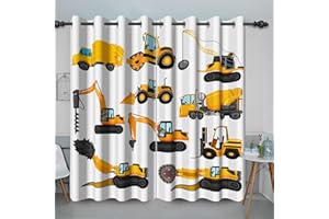 Baocicco White Construction Truck Curtains for Boys Bedroom Kids Construction Site Blackout Window Curtains with Grommets Nursery Cartoon Tractor Trucks Themed Decor Drapes 2 Panels 42x63 Inch