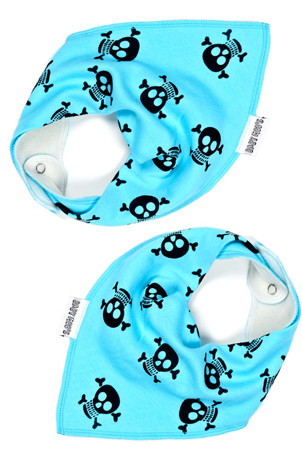 Baby Moo's 2 x Award Winning Skull & Crossbones Dribble Bibs | Alternative Pirate Punk Bandana Bib [Pack of 2] | Goth Shower, New Unisex or Twin Gifts (Blue)