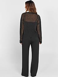 ANRABESS Womens 2 Piece Outfits Crochet Sheer Knit