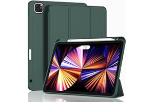 ZryXal New iPad Pro 11 Inch Case 2022(4th Gen)/2021(3rd Gen)/2020(2nd Gen) with Pencil Holder, Smart iPad Case [Support Touch ID and Auto Wake/Sleep] with Auto 2nd Gen Pencil Charging (Midnight Green)