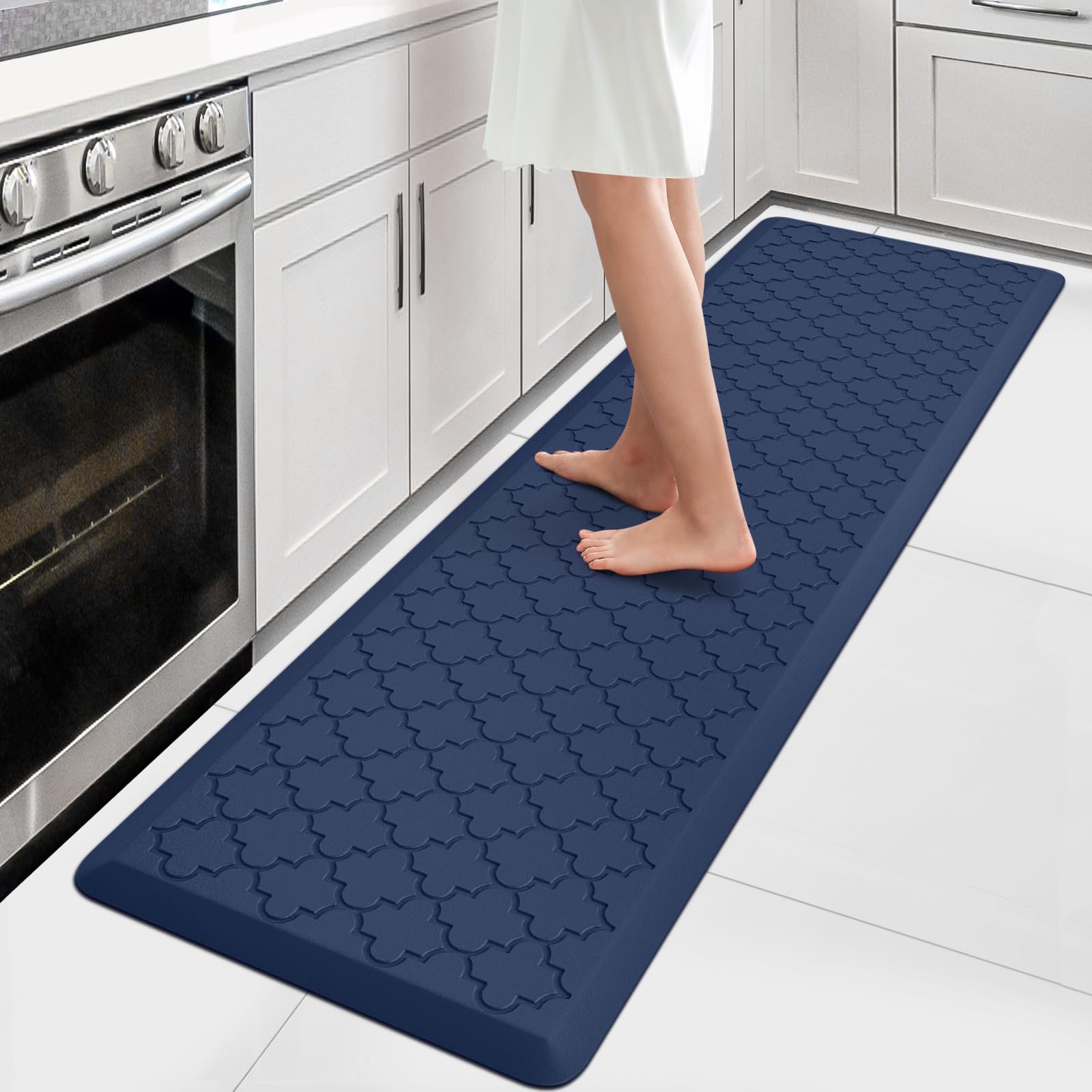 WISELIFE Kitchen Mat Cushioned Anti Fatigue Floor Mat,17.3"x60", Thick Non Slip Water Resistant Kitchen Rugs and Mats,Heavy Duty Foam Standing Mat for Kitchen,Floor,Home,Office,Sink,Laundry (Blue) Image