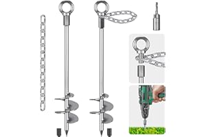 Insaga 17.5'' Fully Welded Ground Anchors with Chain, 3'' Wider Spiral Trampoline Anchors, 2pcs Mobile Home Anchors, Heavy Duty Earth Anchors for Sheds, Swing Sets, Canopies, Carports