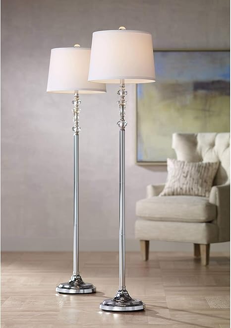 Montrose Modern Floor Lamps Set Of 2 Polished Steel Crystal Glass