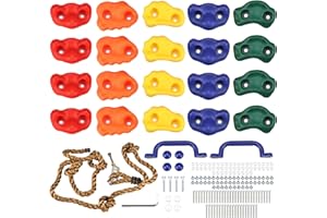 Yaegoo 20 PCS Rock Climbing Holds with Climbing Rope and Handles, Rock Wall Climbing Holds Kit for Indoor and Outdoor Playset, Mounting Hardware Included