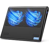 TECKNET Laptop Cooling Pad - 12"-15.6" Laptop Cooler with Quiet Cooling Fan | USB-A &amp; USB-C Powered Cooling Stand with Adjustable Wind Speeds for Gaming, Work &amp; Everyday Computing, Blue LED
