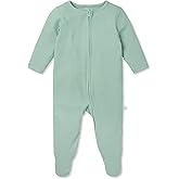 MORI Baby Ribbed Clever Pajamas with Two-Way Zips & Scratch Mitts – Footed Nightwear – Viscose from Bamboo & Cotton