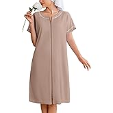 Ekouaer Women Zipper Robe Short Waffle Knit Bathrobe Lightweight Housecoat Soft Knee Length Loungewear with Pockets Khaki, S