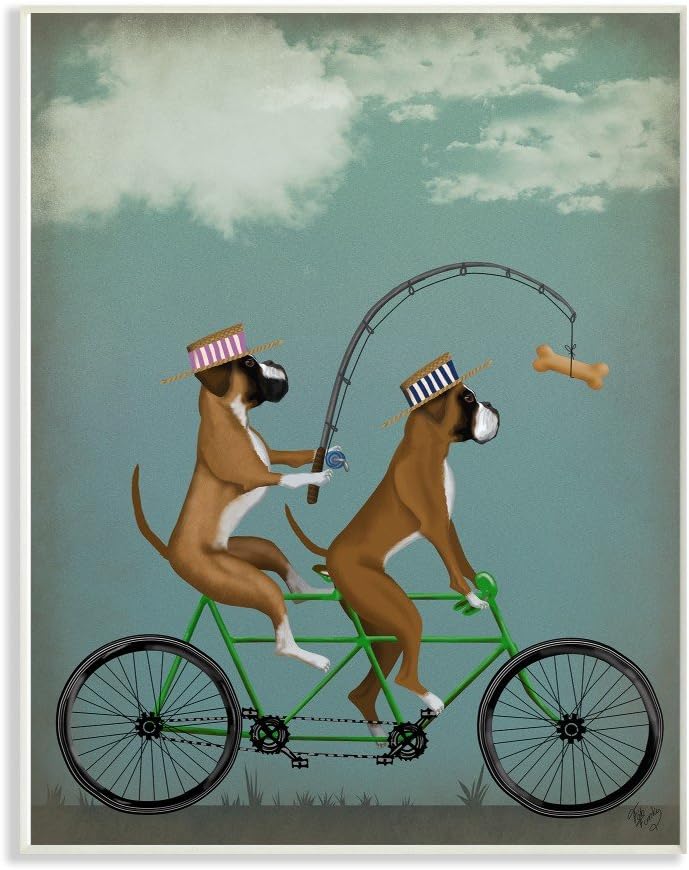Paintings - Stupell Industries Boxer Dogs Share a Bicycle Wall Plaque, 10 x 15, Multi-Color