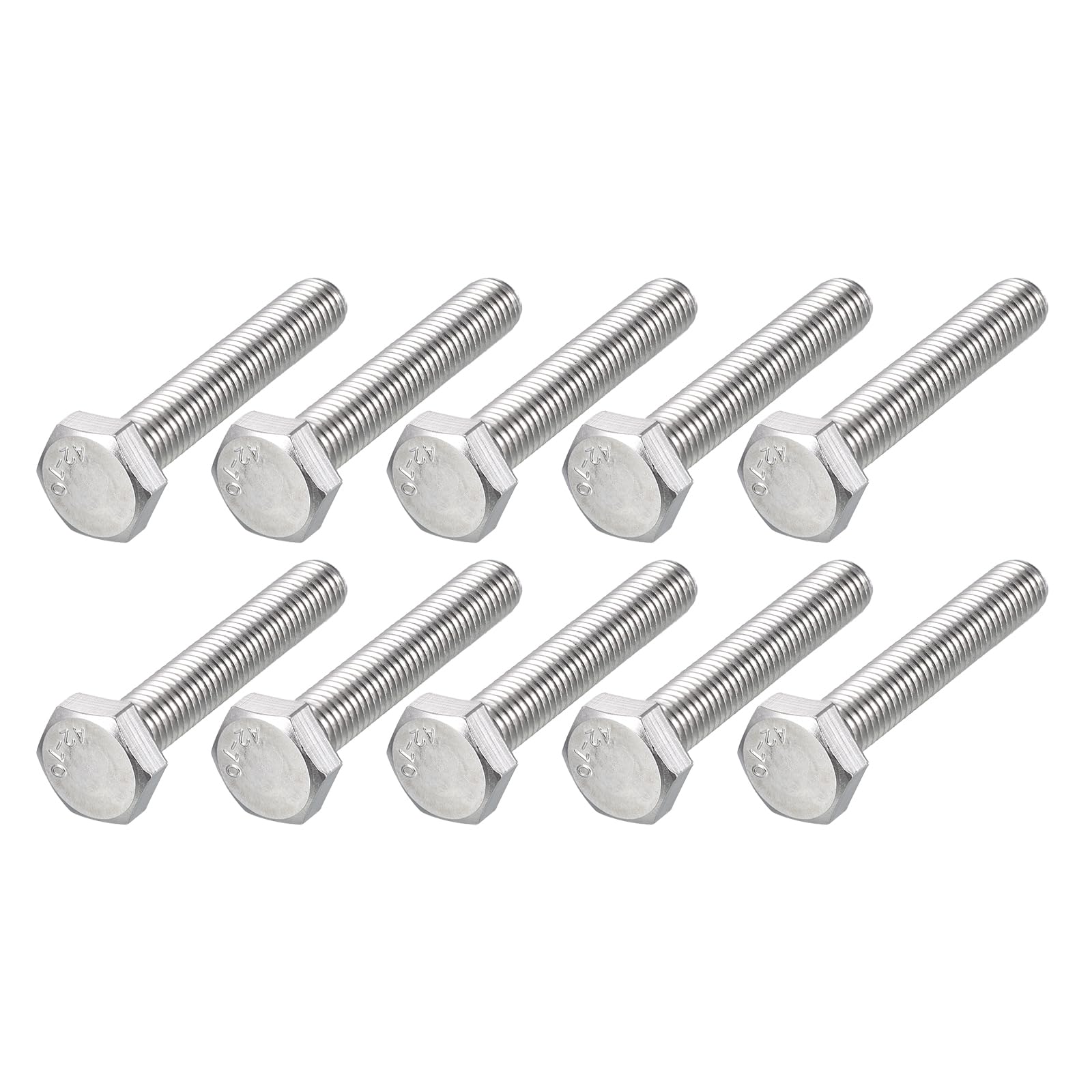METALLIXITY Hex Bolts (M10-1.5x60mm) 10Pcs, 304 Stainless Steel Coarse Fully Threaded Hex Head Screw Bolt Machine Screws - for Furniture Repair, Silver