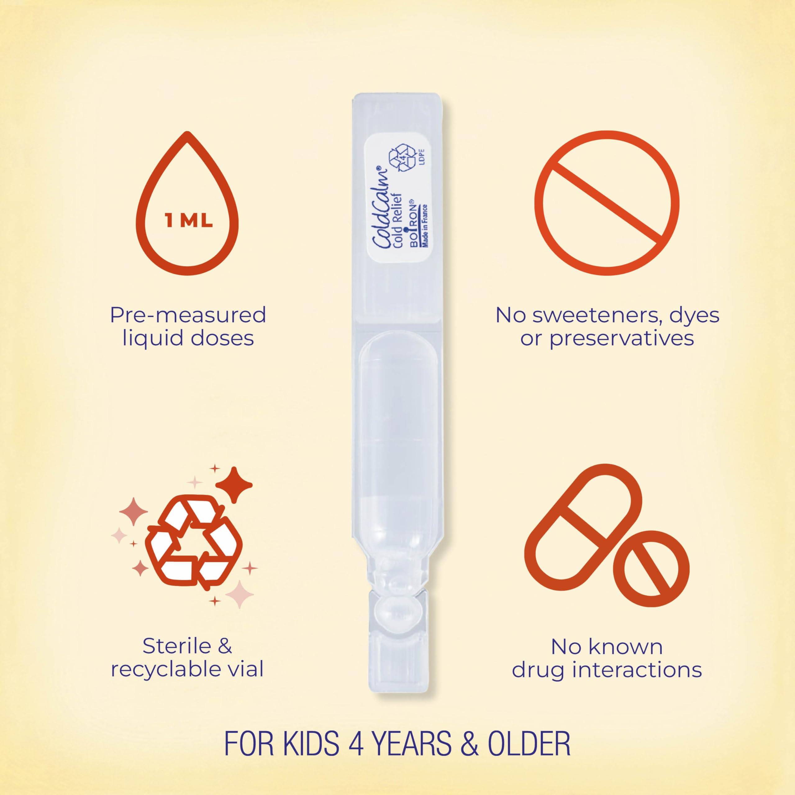 Boiron ColdCalm Kids Single-Use Drops for Relief from Cold Symptoms of Sneezing, Runny Nose, and Nasal Congestion - Sterile and Non-Drowsy Liquid Doses - 30 Count