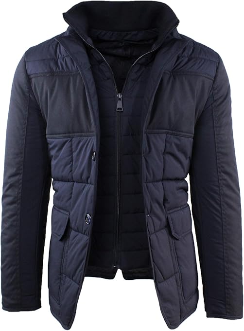 Giubbotto Uomo Invernale Giacca Trapuntata con Gilet Interno Blu Nero